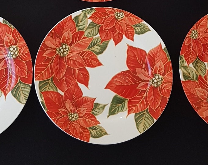 Poinsettia Plates, Sets of 2 Dinner Plates, Royal Norfolk, 10.5 Inch, Christmas Dinnerware