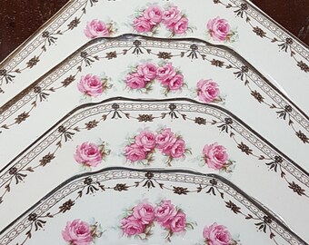 UNICORN 6 dessert plate Staffordshire plate Thomas Hughes /& Son LTD Bone China bread Vintage,burgundy,pink roses Set of 3 Antique