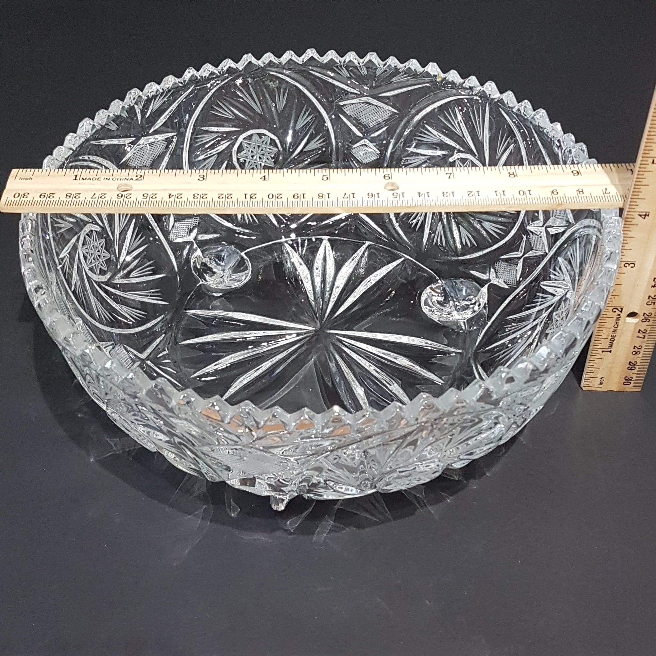 Large Pinwheel Crystal Footed Bowl, Fruit Bowl, Vintage Cut Crystal