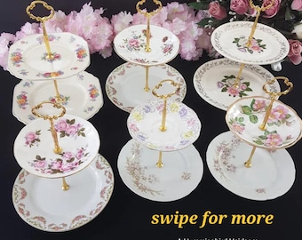 CHOICE of 2 Tier Cake Stand, Mismatched Tiered Plates, Afternoon Tea Party Decor, Gift for Her