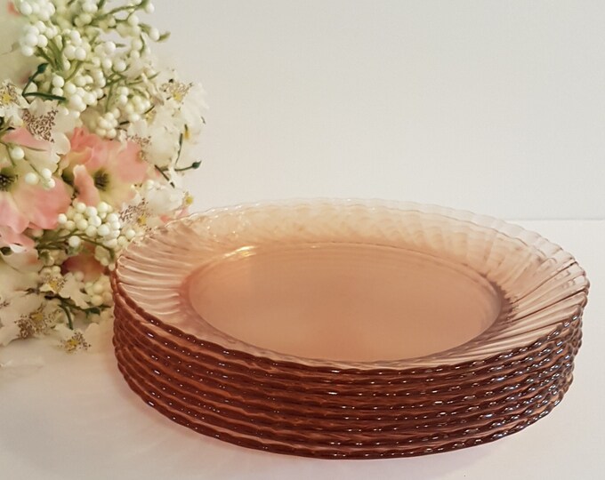 Arcoroc ROSALINE Pink Glass Plates, Sets of 4 Vintage Small Dinner
