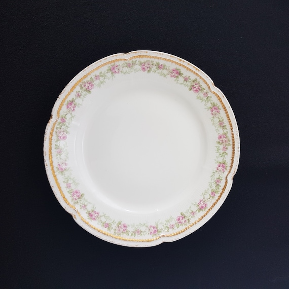 Vintage CH Field Haviland Limoges Dessert Plates Pink Roses French Porcelain Set of 4