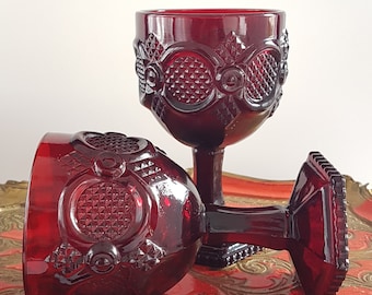 Vintage Avon Cape Cod Ruby Red Wine Water Goblets, 8 to 10oz, Set of 2