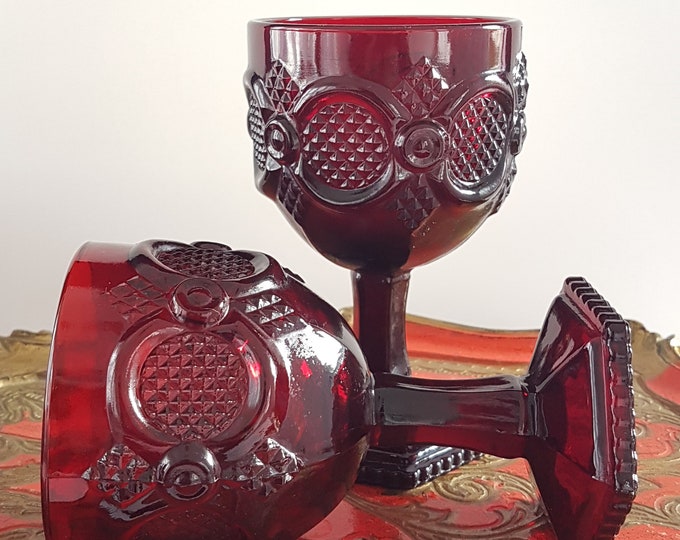 Vintage Avon Cape Cod Ruby Red Wine Water Goblets, 8 to 10oz, Set of 2