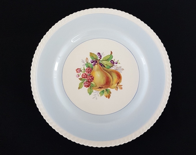 Johnson Brothers CALIFORNIA Aqua Blue Dinner Plate, 10 Inch Vintage Ironstone, Fruit Center, Made in England - CRAZING