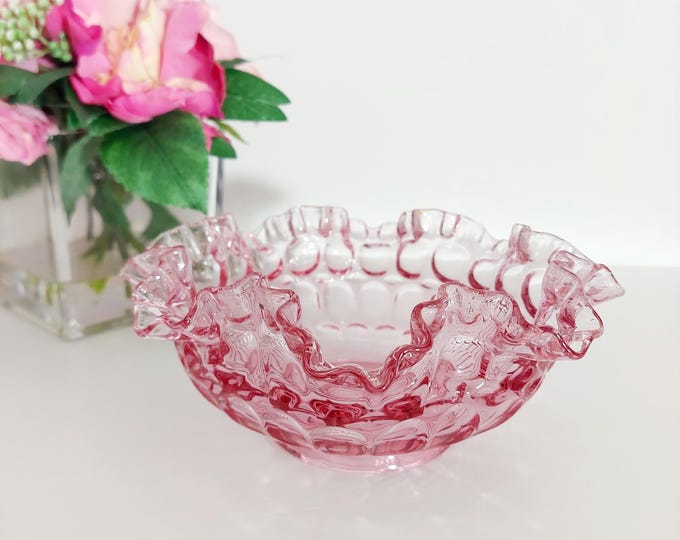 Fenton Colonial Pink Thumbprint Glass Candy Dish