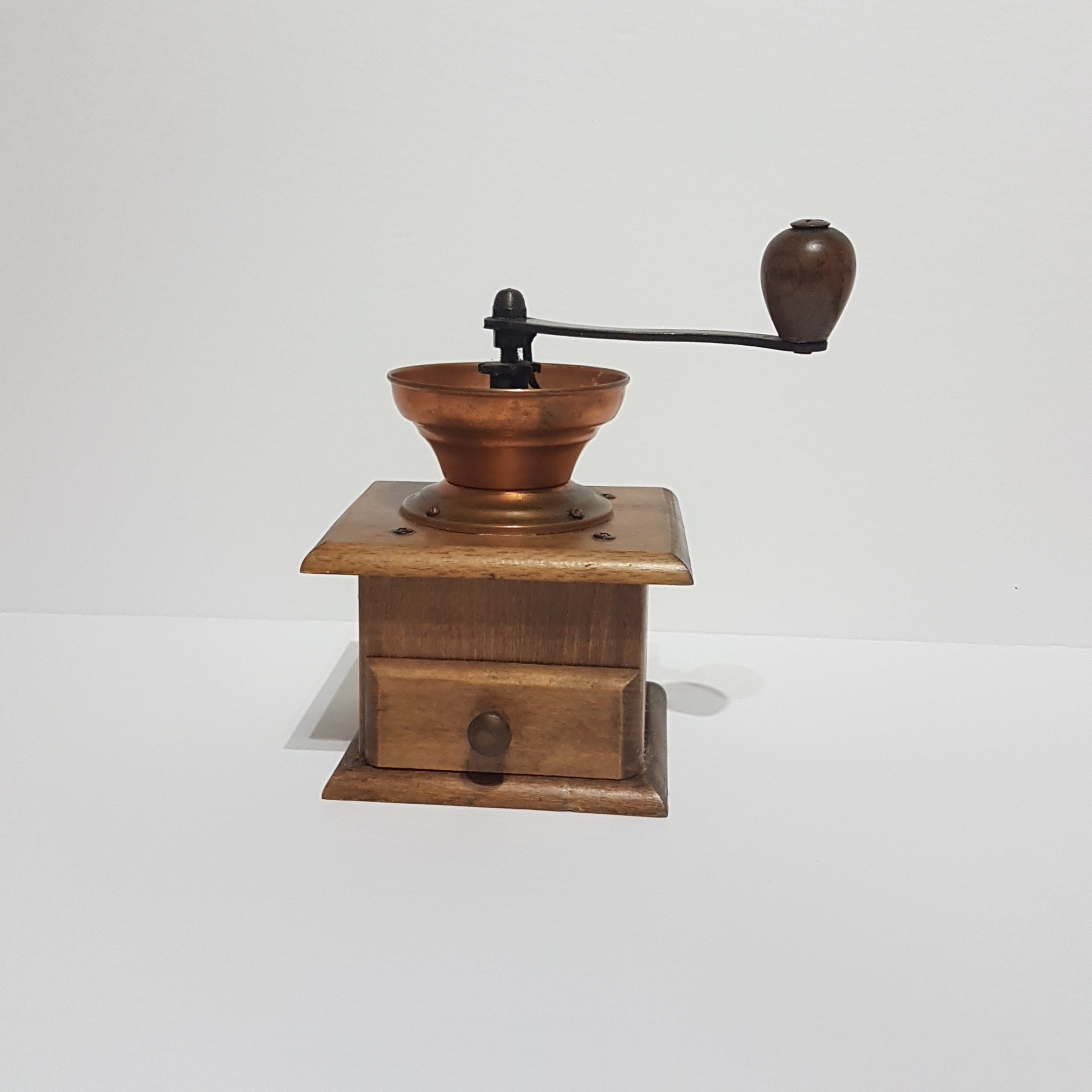 Vintage Coffee Bean Grinder, Wood Hand Crank Coffee Mill, Manual Coffee
