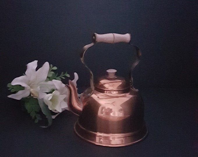 Vintage Copper Tea Kettle Stovetop, Made in Portugal, 8 Cups, Copper Kitchen Decor