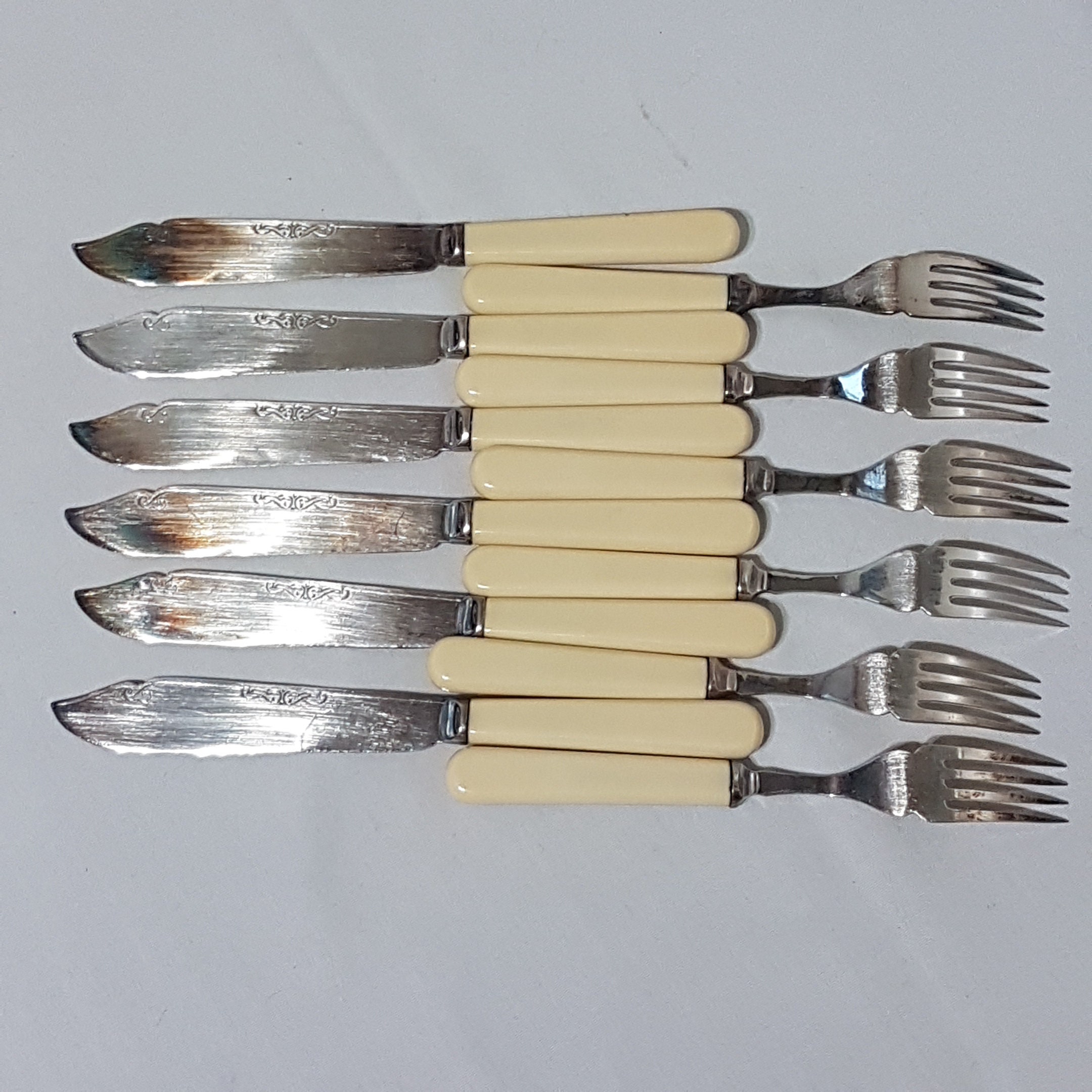 Set of 6 EPNS Fish Knives and Forks, Bone Fish Knife