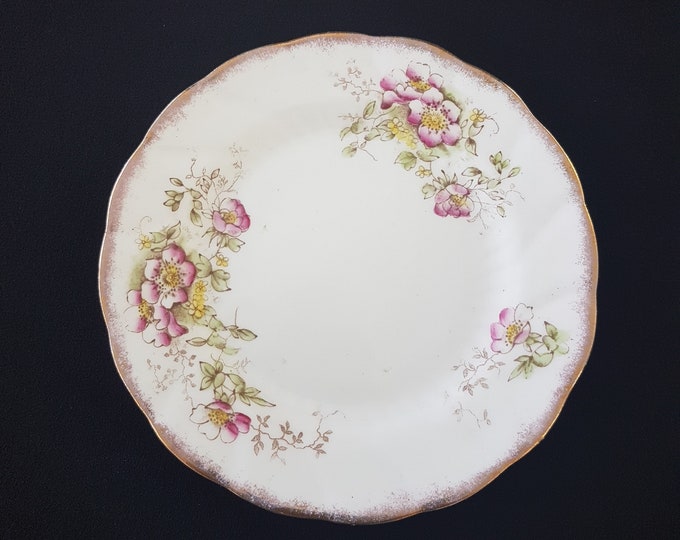 Antique Dessert Plates, Set of 6 Hand Painted Pink Roses, Balmoral China