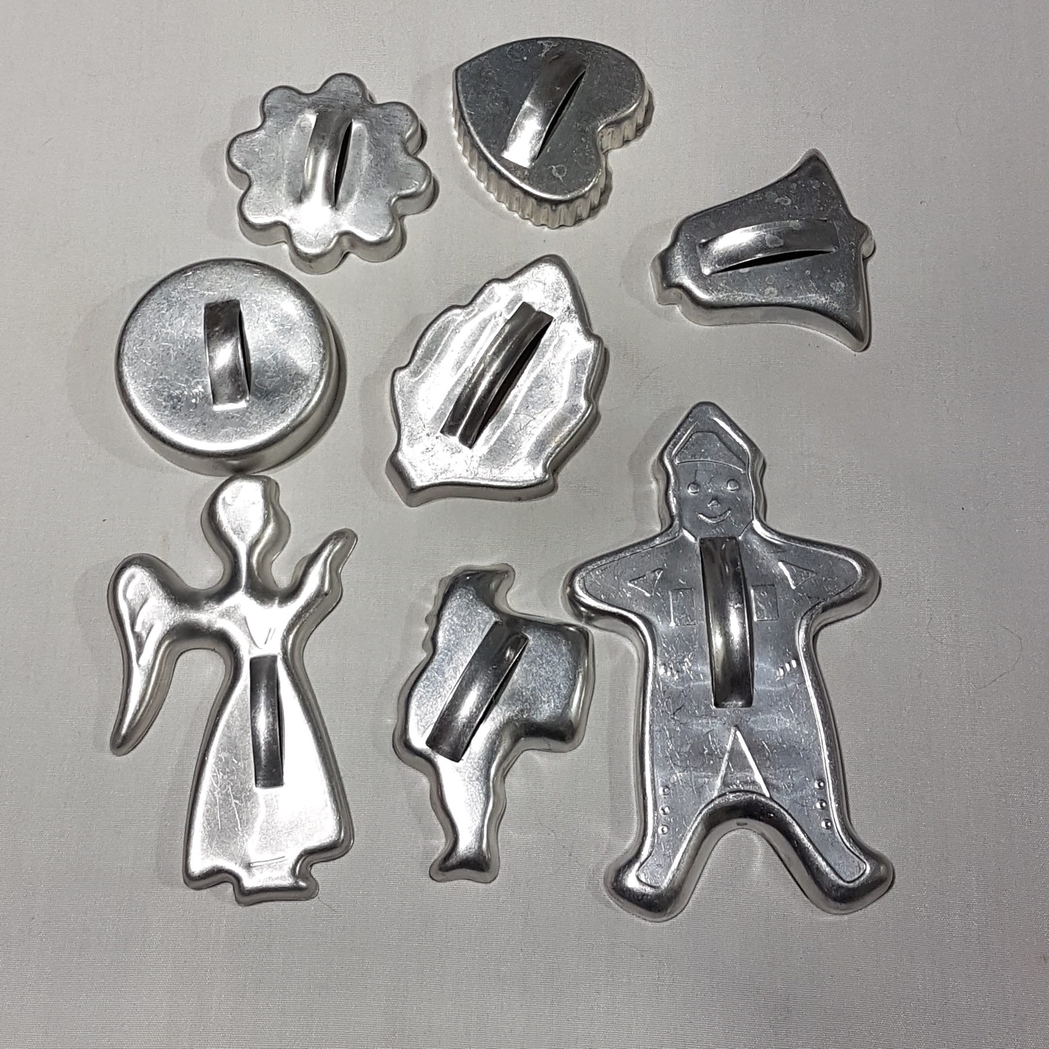 Lot of 8 Vintage Tin Aluminum Cookie Cutters, Biscuit Cutters, 1940's
