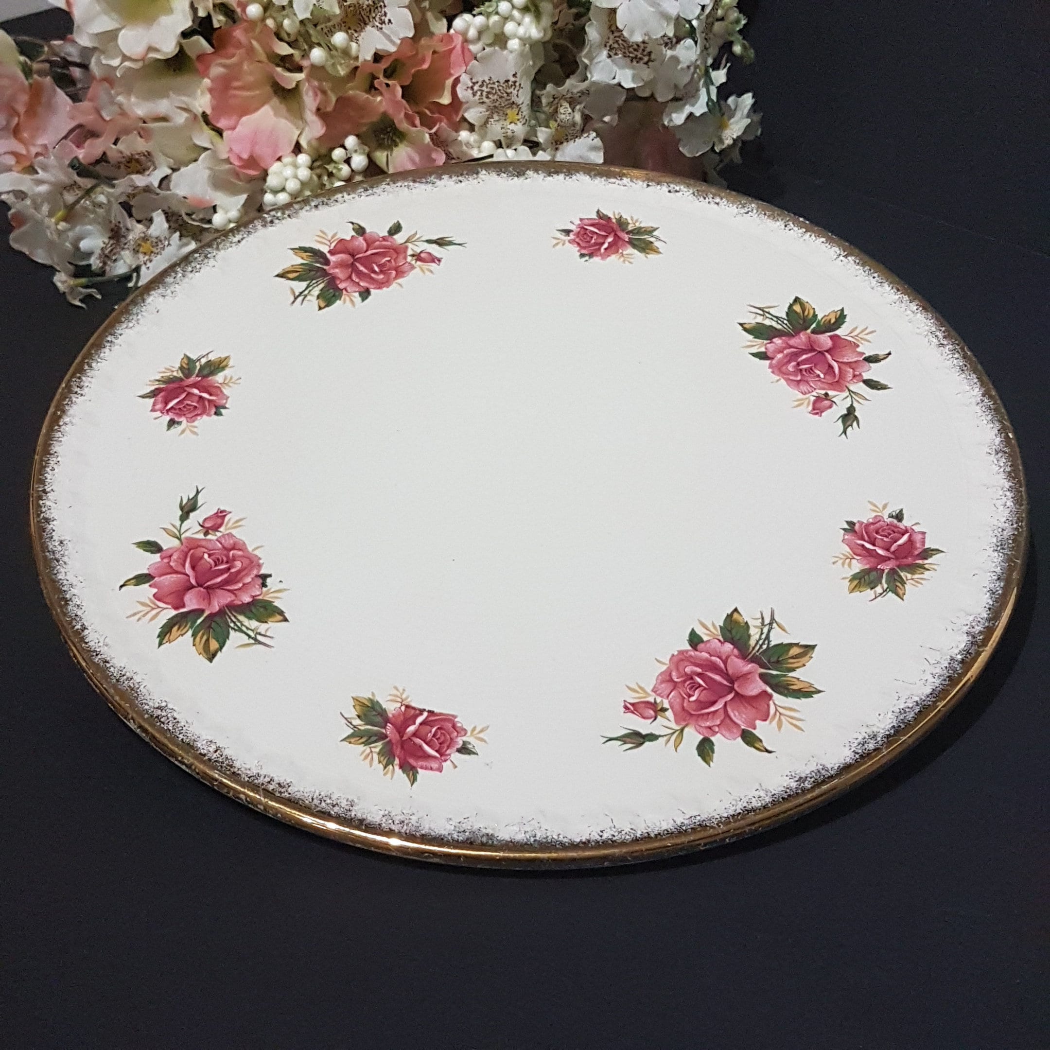 Vintage H. Aynsley & Co Pink Rose Round Cake Plate, Serving
