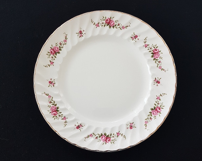 Set of 2 Ridgway Pottery ROSE MARIE Ironstone Dinner Plates, 9.75 Inch, Pink Rose Swags, Swirled, Made in England, 1970s