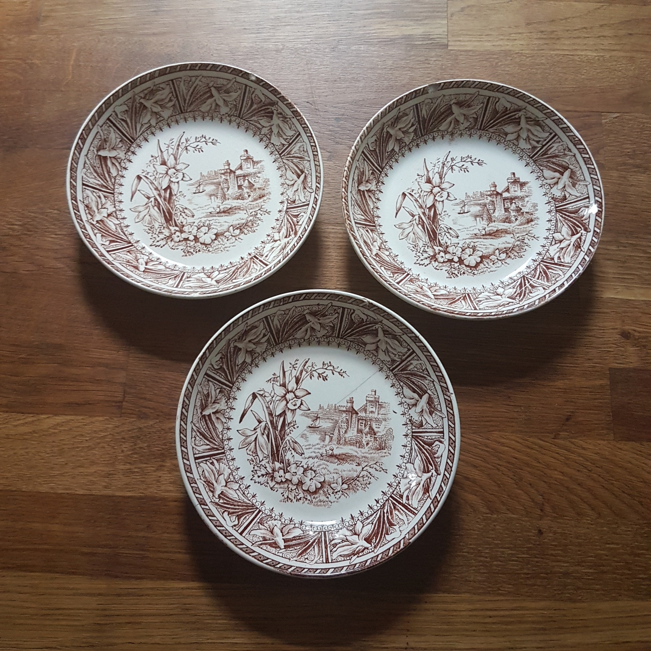 RARE ANTIQUE Grindley Daffodil / Ironstone / Transferware Berry Bowls