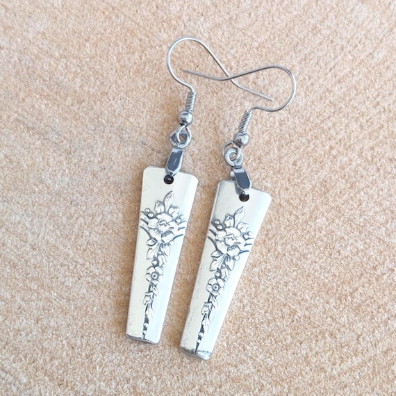 Handmade Upcycled Silverware Earrings Repurposed Vintage Spoon Jewelry Oneida Morning Star Gift