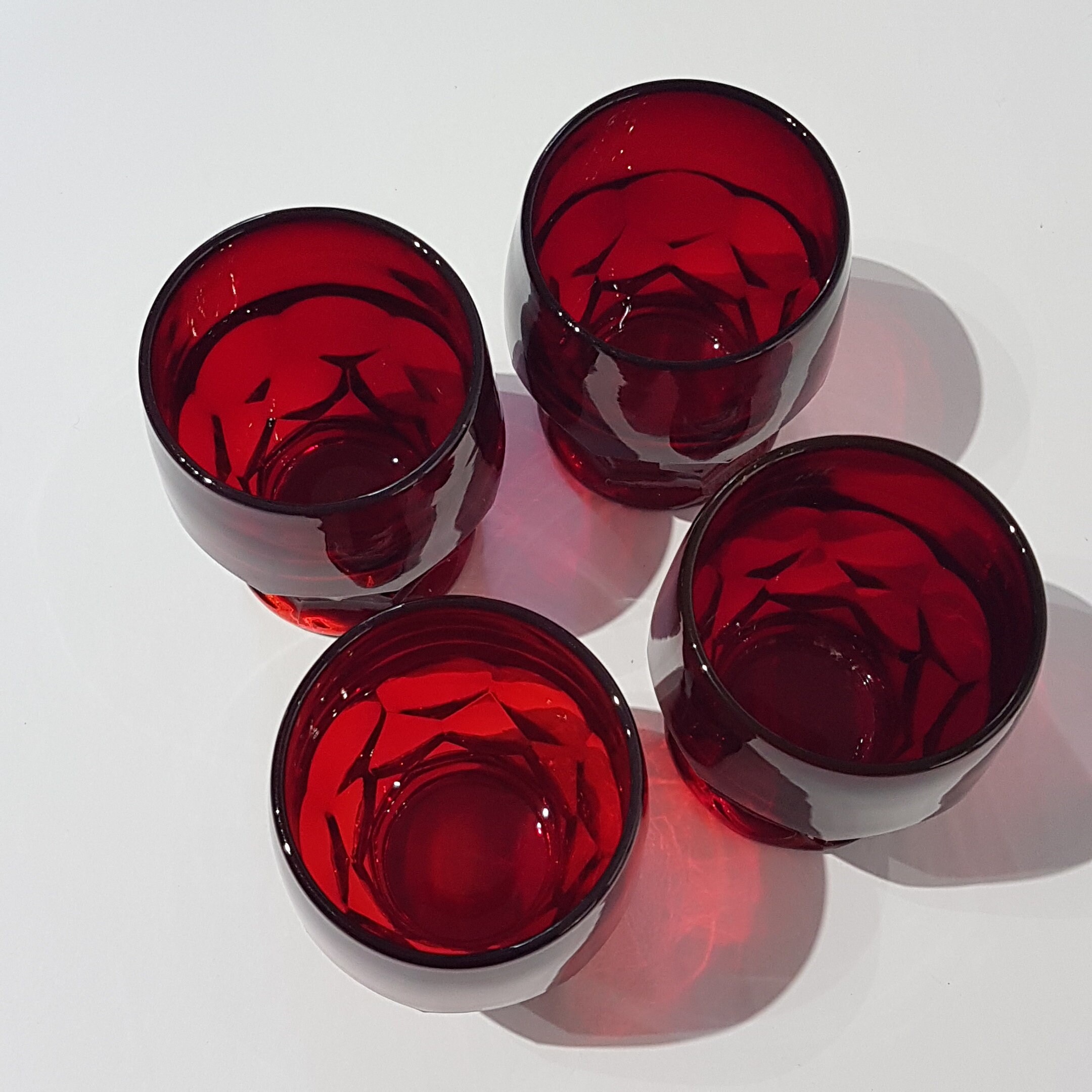 4oz Libbey Ruby Red Thumbprint Glassware, Set of 4 Juice