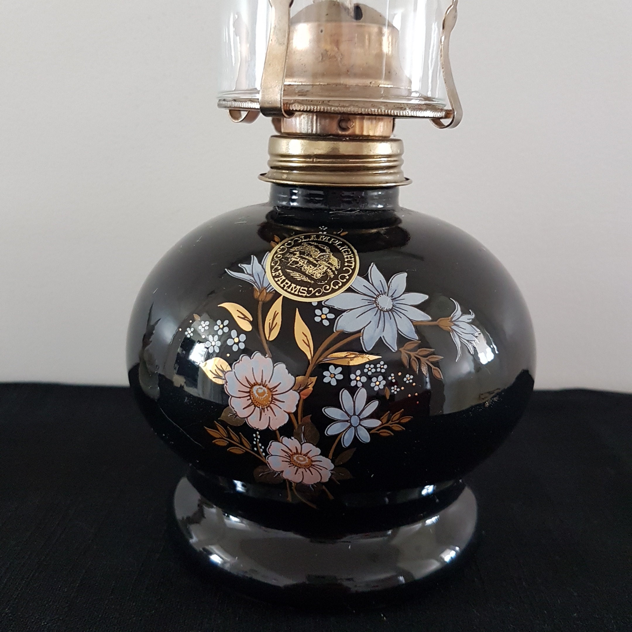 Black Glass Lamplight Farms Oil Lamp, Kerosene Lamp, Oil Lamp, Table