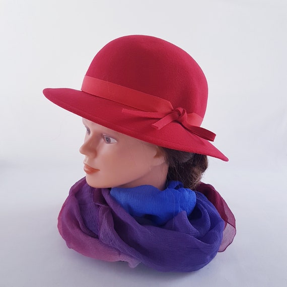 Vintage Red Wool Ladies Hat by Geo Bollman Doeskin USA Made Winter Fashion Accessory