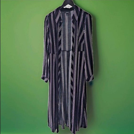 Vintage Plus Size Striped Rayon Duster Kimono Cardigan Bohemian Beach Cover Up