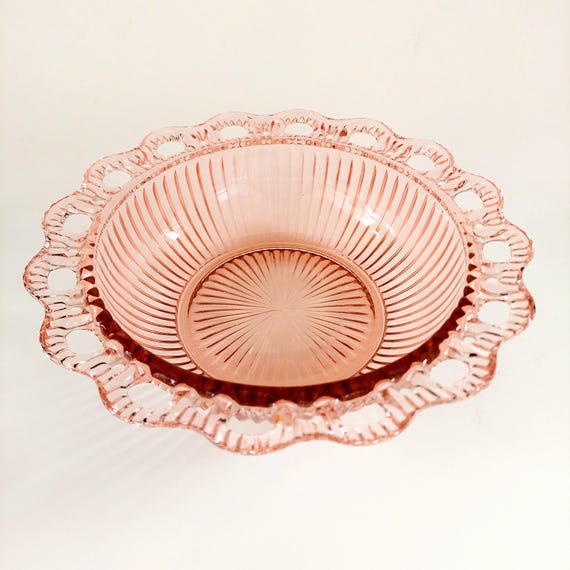 Vintage 1930s Anchor Hocking "Old Colony" Pink Depression Glass 9.5" Lace Edge Serving Bowl