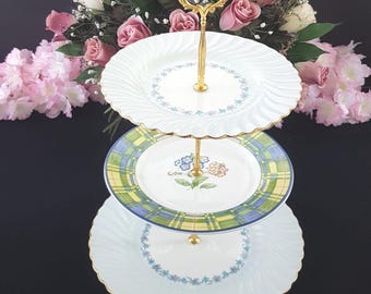 Elegant Blue 3-Tier Bone China Cake Stand for Bridgerton Themed Parties and Afternoon Tea
