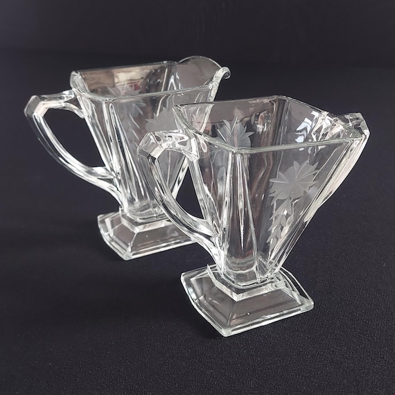 Vintage 1930s Indiana Glass Art Deco Cream and Sugar Set