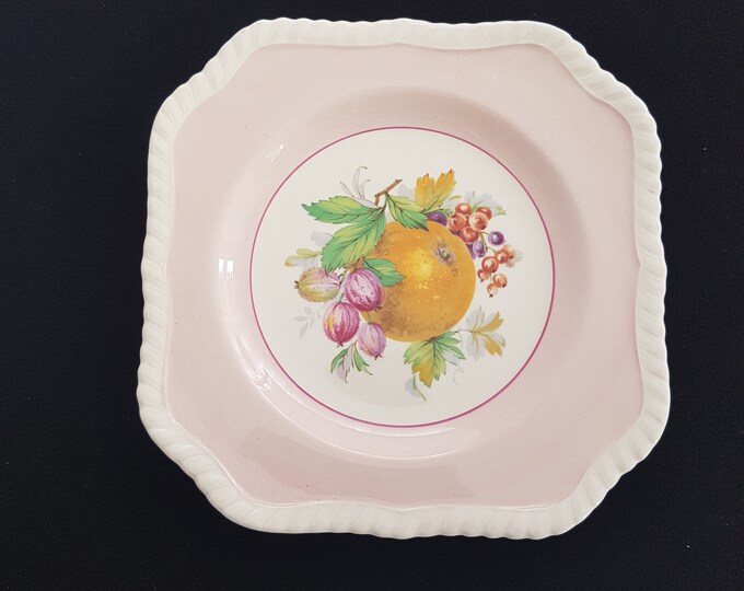 Johnson Brothers CALIFORNIA Square Salad Plates, 7.75", Ironstone, Pink Rim, Made in England, PER PLATE