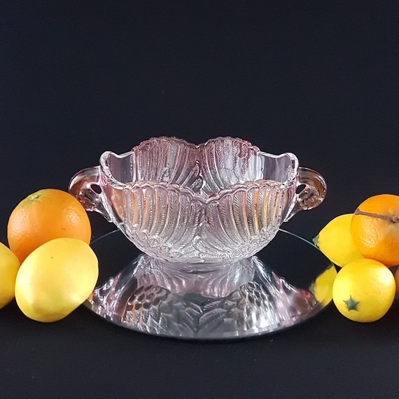 Vintage Mikasa Walther Glas Pink Crystal Swan Centerpiece Bowl - West Germany