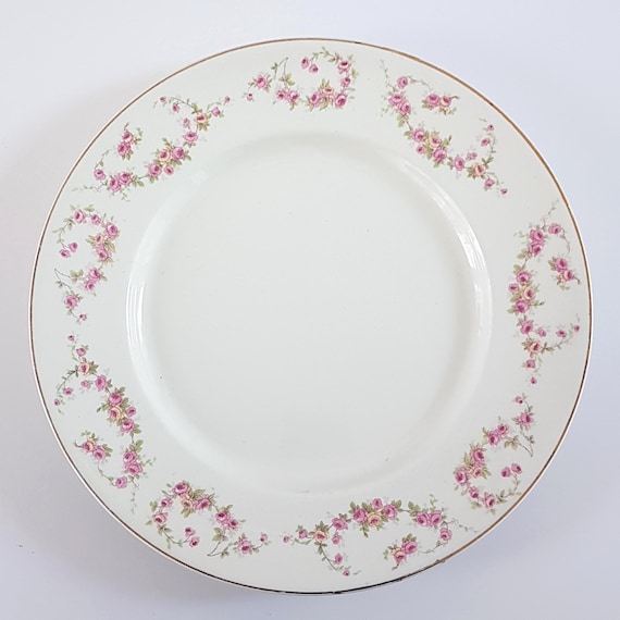 4pc Wood & Sons Bridal Rose Dinner Plate Set England 1910s