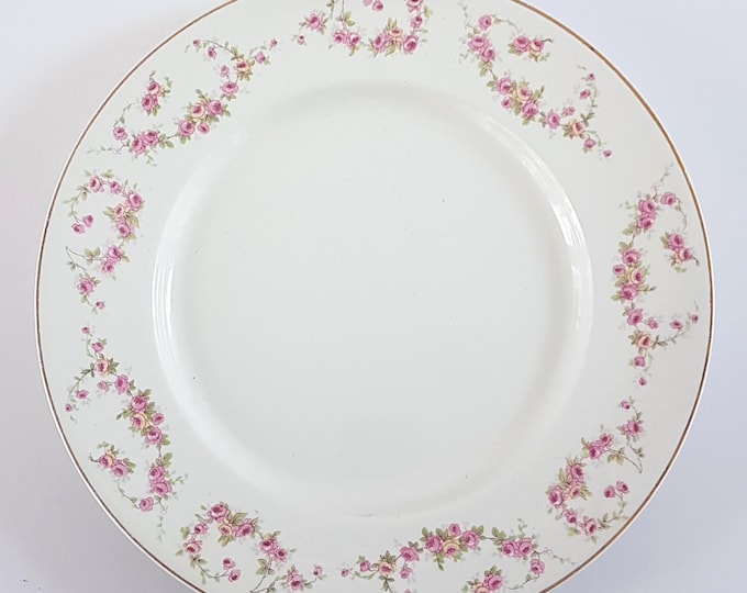 4pc Wood & Sons Bridal Rose Dinner Plate Set England 1910s