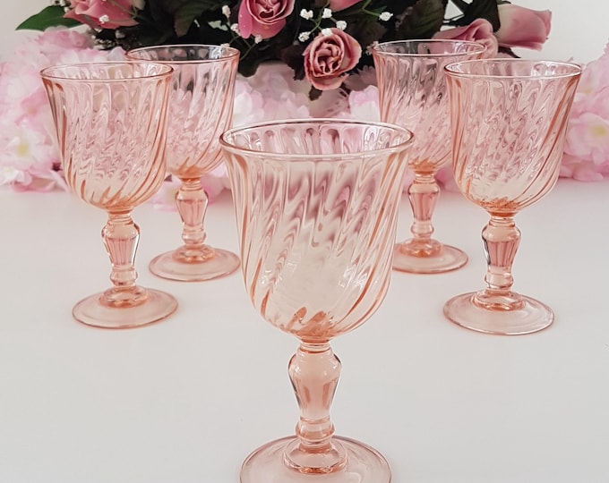 4pc Pink Swirl Arcoroc ROSALINE 3oz Cordial Glasses, Luminarc Cristal Darques, Made in France