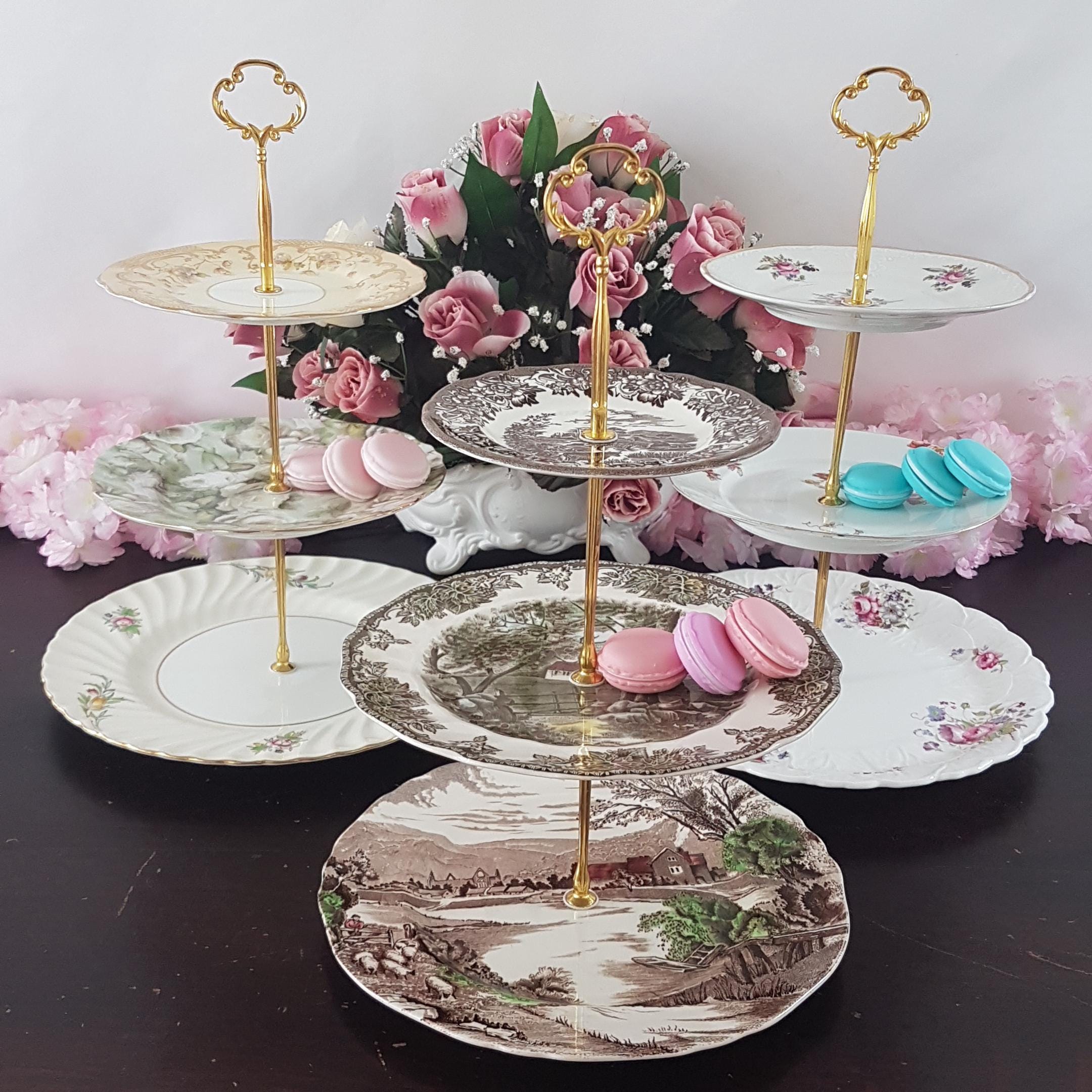 Tier Plates CHOICE of 3 Tier Cake Stand, Tiered Plates, Bridgerton Dessert Stand ...