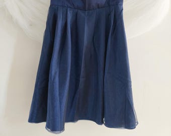 Elegant Navy Blue Satin Half Apron: Vintage-Inspired Hostess Gift