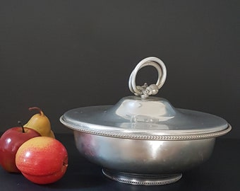 Covered Serving Dish with Divided Glass Insert, Vintage B.W. Buenlum Hammered Aluminum