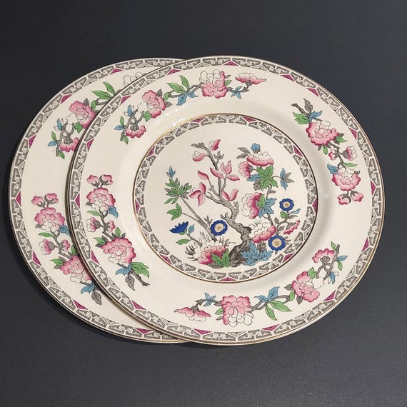 Vintage J&G Meakin Indian Tree Dinner Plates Set of 2 Chinoiserie England Cottagecore Dinnerware