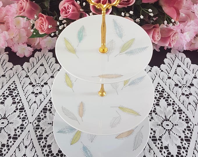 Autumn Leaves Rosenthal Porcelain 3 Tier Cake Stand Dessert Serving Tray