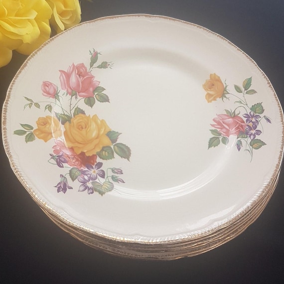 Ridgway Chateau Rose Dinner Plates (Set of 2): 1950s English Ironstone