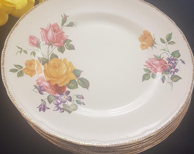 Ridgway Chateau Rose Dinner Plates (Set of 2): 1950s English Ironstone