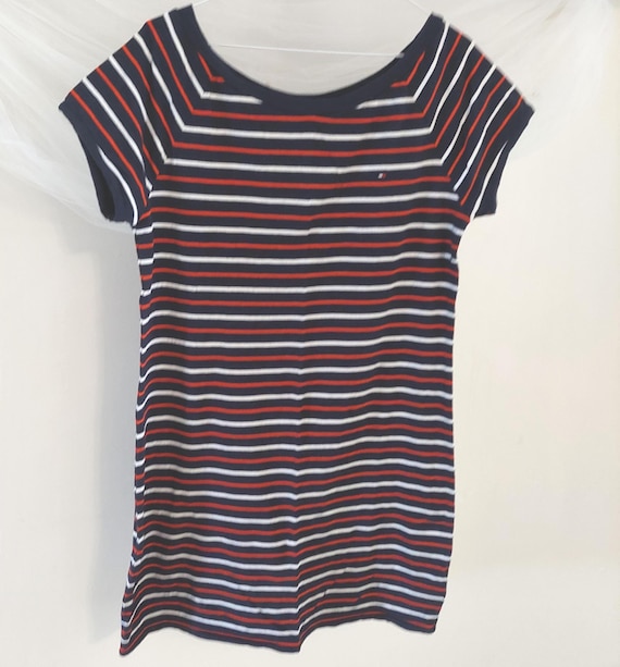 Vintage Tommy Hilfiger Sport Striped T-Shirt Dress 90s Red White Blue Size Medium