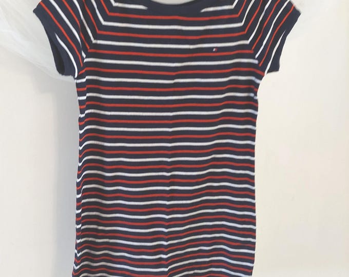 Vintage Tommy Hilfiger Sport Striped T-Shirt Dress 90s Red White Blue Size Medium