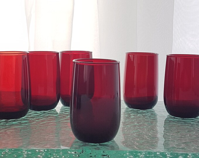 Anchor Hocking ROLY POLY Royal Ruby Red Shot Glasses, 5oz, Set of 6 Juice Glasses,