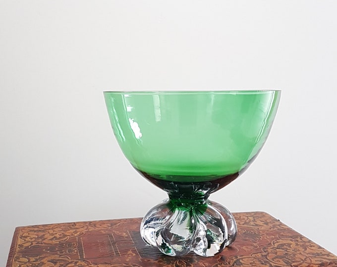 Blown Glass, Flower Shaped Footed Art Glass Bowl, Vintage Candy Dish