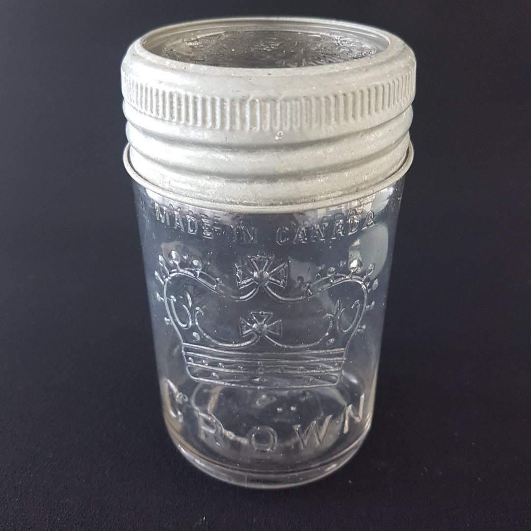 1930 Crown Mason Jar With Glass Lid Vintage Clear Glass Pint Etsy