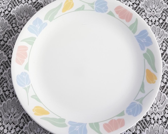 4pc Corelle FRIENDSHIP Dinner Plates Pastel Floral Rim, USA