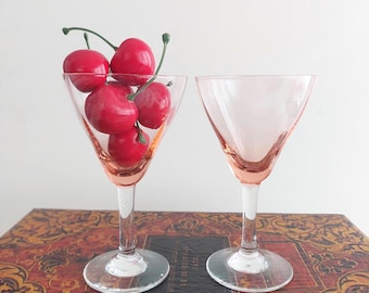 Pink Cordial Glasses Set of 2 Vintage Hand Blown Stemware