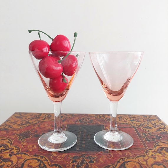 Pink Cordial Glasses Set of 2 Vintage Hand Blown Stemware