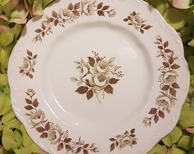 J G Meakin COLONIAL GARDEN Dinner Plates, Sets of 2, English Ironstone, Green Roses Transferware, Farmhouse Kitchen