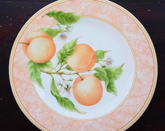 4pc Royal Porcelain Peach Salad Plates Set - Vintage Inspired Garden Dinnerware for Tea Parties