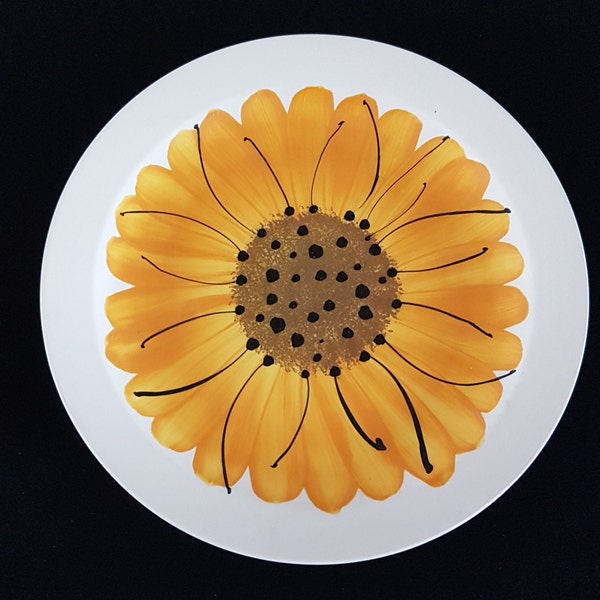 Vera Neumann Hand Painted Sunflower Dinner Plates, 4 Available, Island Worcester, Made in Jamaica, 1960s