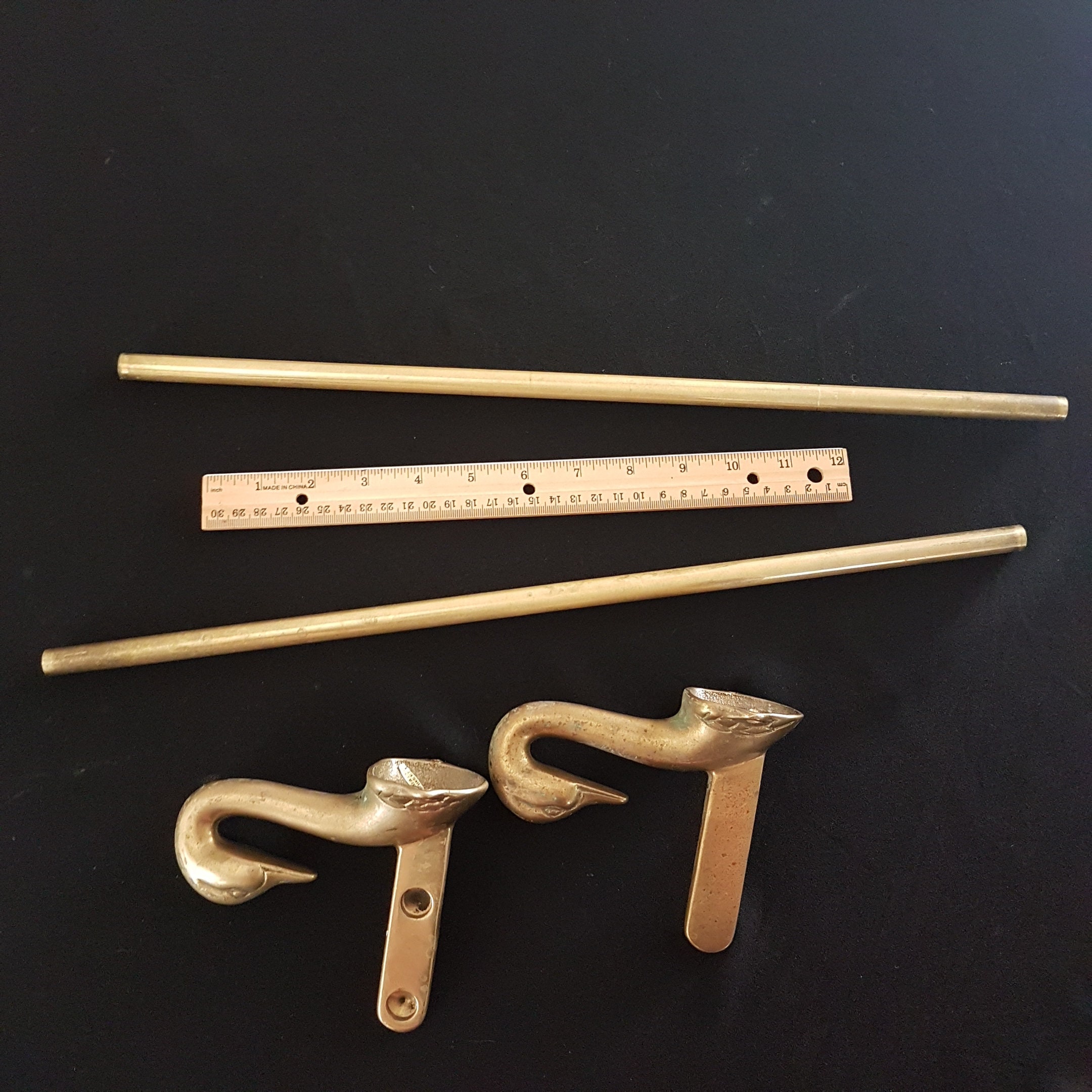 Vintage Solid Brass Duck Swan Towel Bar, 18 Inch Double Rod Towel